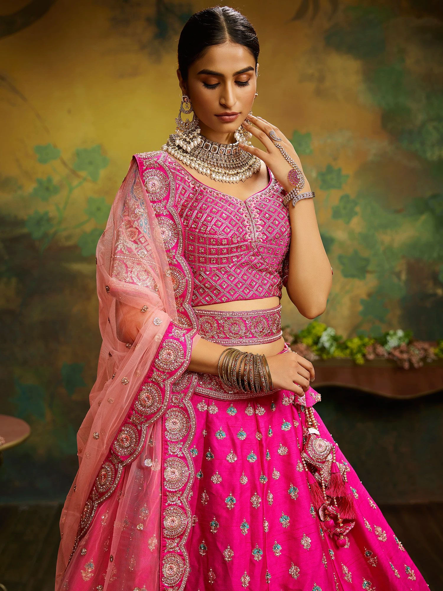 Pink Heavy Border Bridal Lehenga Choli In Silk 4 Pink Heavy Border Bridal Lehenga Choli In Silk - Image 2