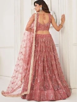Peach Sequined Festive Lengha Choli In Net -Riwaayat Store p4090lc02 2
