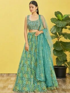 Blue Embroidered Lehenga Choli With Dupatta
