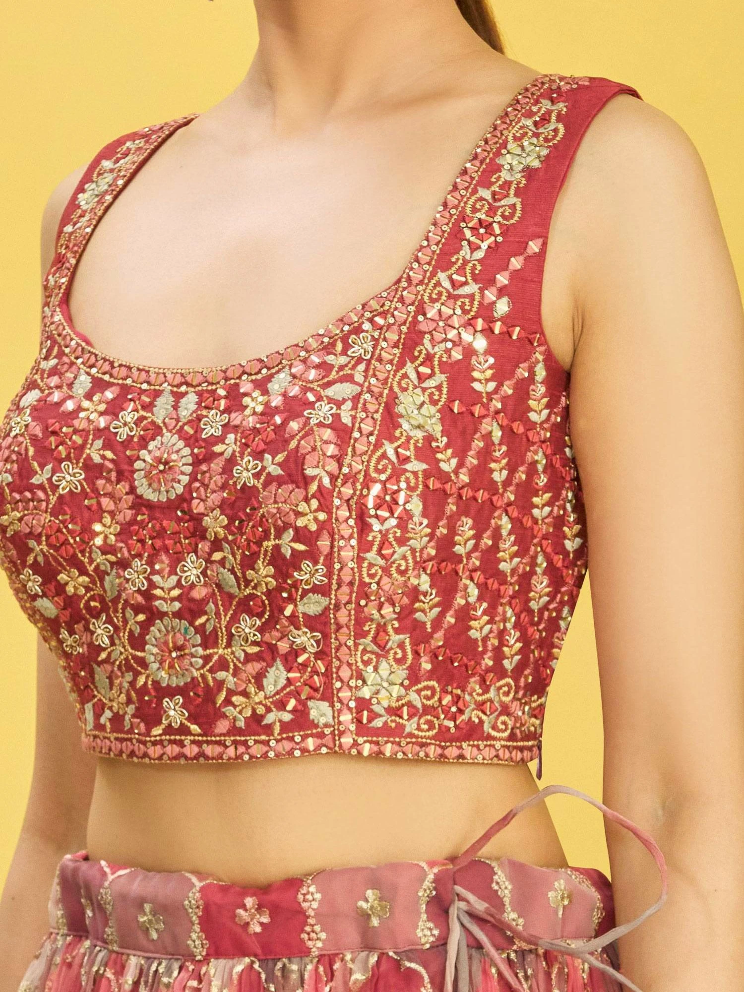Red Orgnaza Lehenga Choli With Dupatta 4 Red Orgnaza Lehenga Choli With Dupatta - Image 2