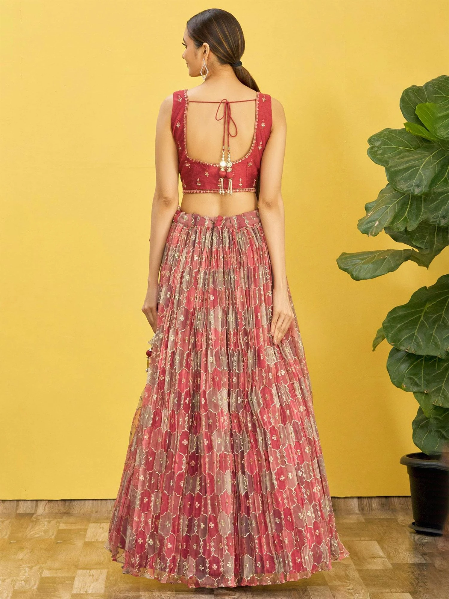 Red Orgnaza Lehenga Choli With Dupatta 5 Red Orgnaza Lehenga Choli With Dupatta - Image 3