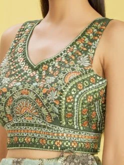 Green Pleated Pattern Lehenga Choli With Dupatta -Riwaayat Store p4097lc04 1