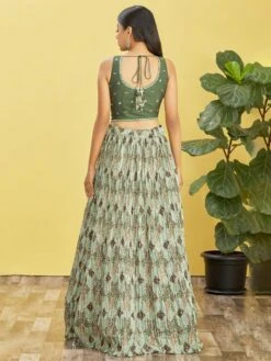 Green Pleated Pattern Lehenga Choli With Dupatta -Riwaayat Store p4097lc04 2