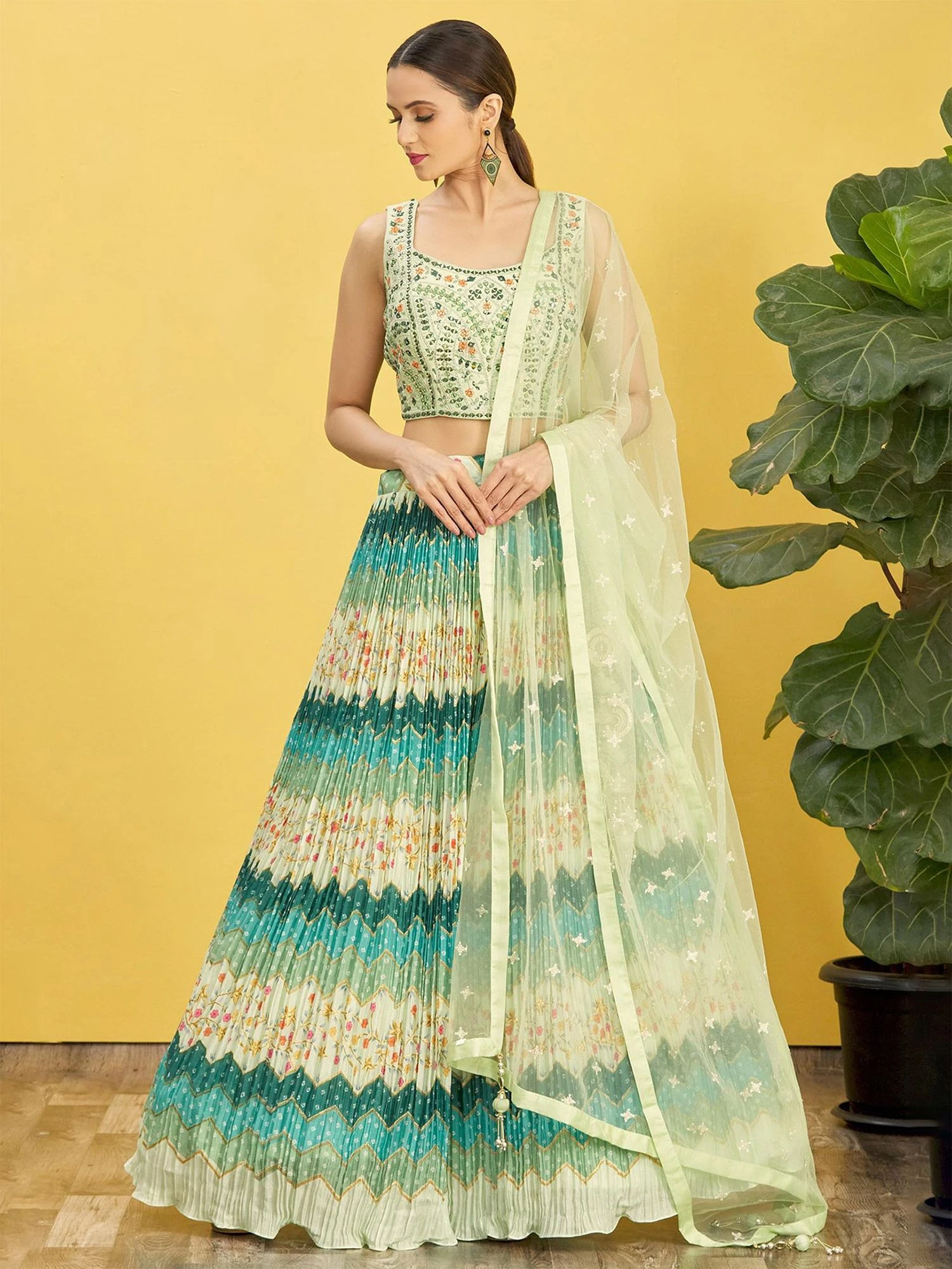 Green Festive Lehenga Choli With Dupatta 3 Green Festive Lehenga Choli With Dupatta