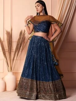 Blue Bridesmaid Net Lehenga In Sequins Work