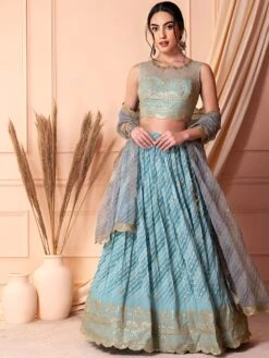 Blue Lehariya Lehenga Choli In Georgette -Riwaayat Store p4099lc01