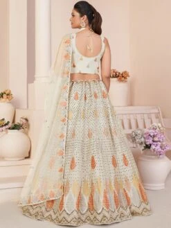 White Embroidered Net Lehenga Set With Dupatta -Riwaayat Store p4104lc01 2