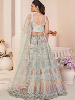 Grey A Line Lehenga Choli With Embroidery In Net -Riwaayat Store p4104lc02 2