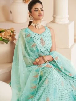Blue Net Lehenga With Embroidered Blouse In A Line Style -Riwaayat Store p4104lc03 1