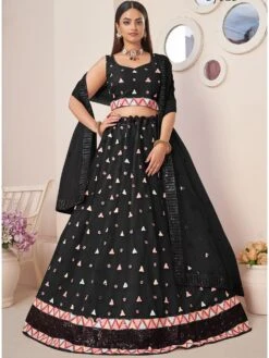 Black A Line Style Lehenga In Net With Dupatta