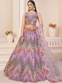 Purple Sequined A Line Styled Net Lehenga With Choli
