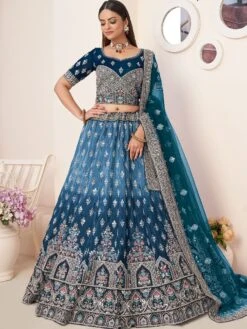 Blue Zari Embroidered Lehenga Choli In Satin