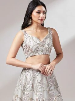 Grey Designer Lengha Choli With Sequins Embroidery -Riwaayat Store p4106lc03 1