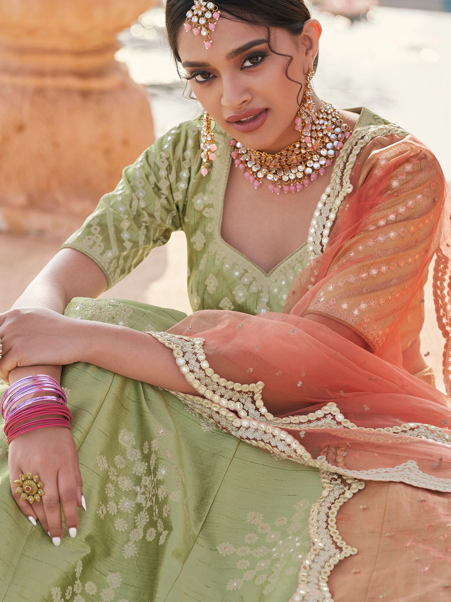 Green Embellished Silk Festive Style Lengha 4 Green Embellished Silk Festive Style Lengha - Image 2