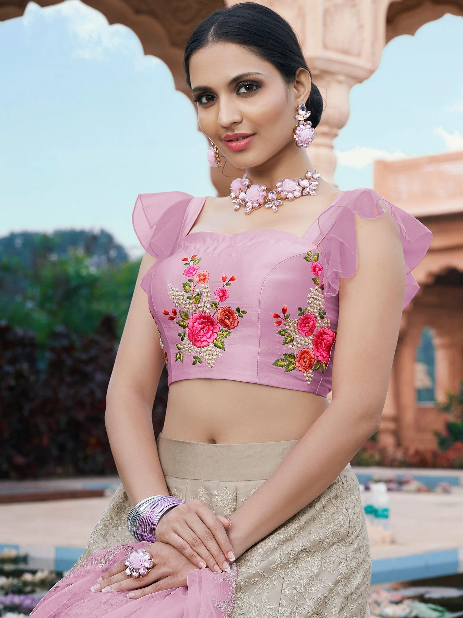 Grey Zari Embroidered Lehenga Set In Satin 4 Grey Zari Embroidered Lehenga Set In Satin - Image 2