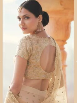 Beige Zari Embroidered Engagement Lehenga Set In Net -Riwaayat Store p4109lc08 2