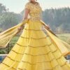 Yellow Panelled Festive Lehenga Set In Net 1 Yellow Panelled Festive Lehenga Set In Net -Riwaayat Store p4109lc09