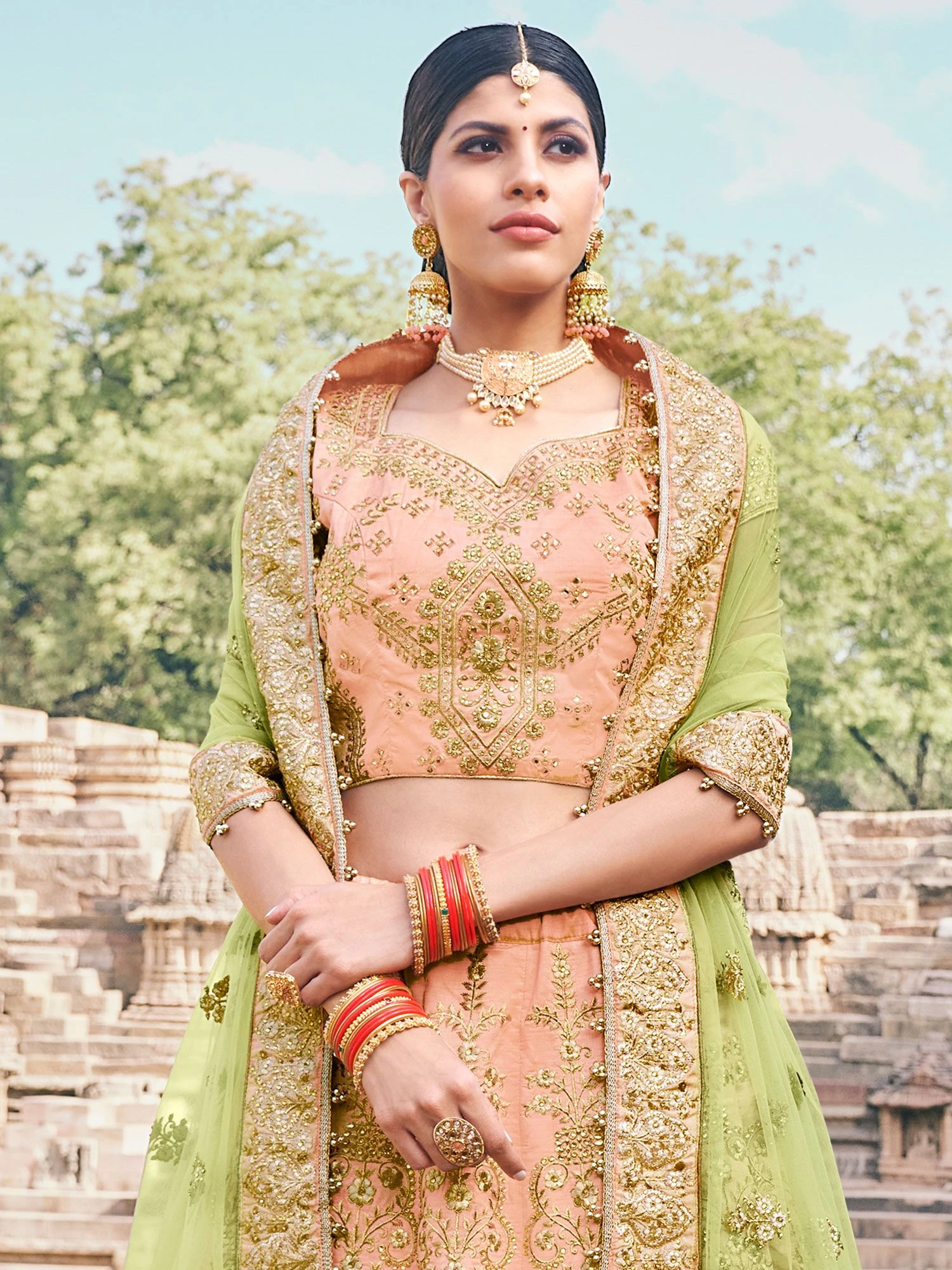 Orange Embellished Lehenga Choli In Handloom Silk 4 Orange Embellished Lehenga Choli In Handloom Silk - Image 2