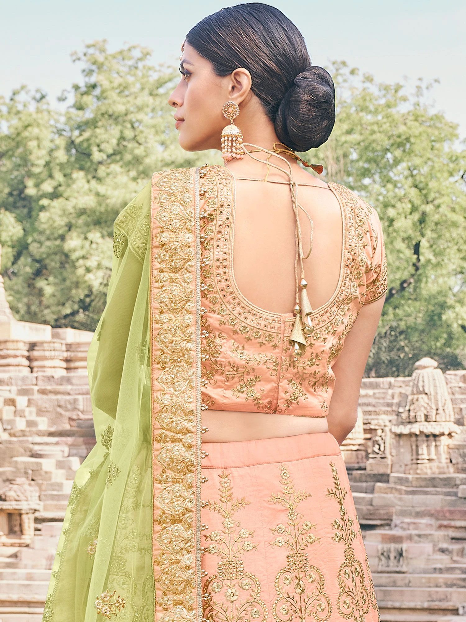 Orange Embellished Lehenga Choli In Handloom Silk 5 Orange Embellished Lehenga Choli In Handloom Silk - Image 3