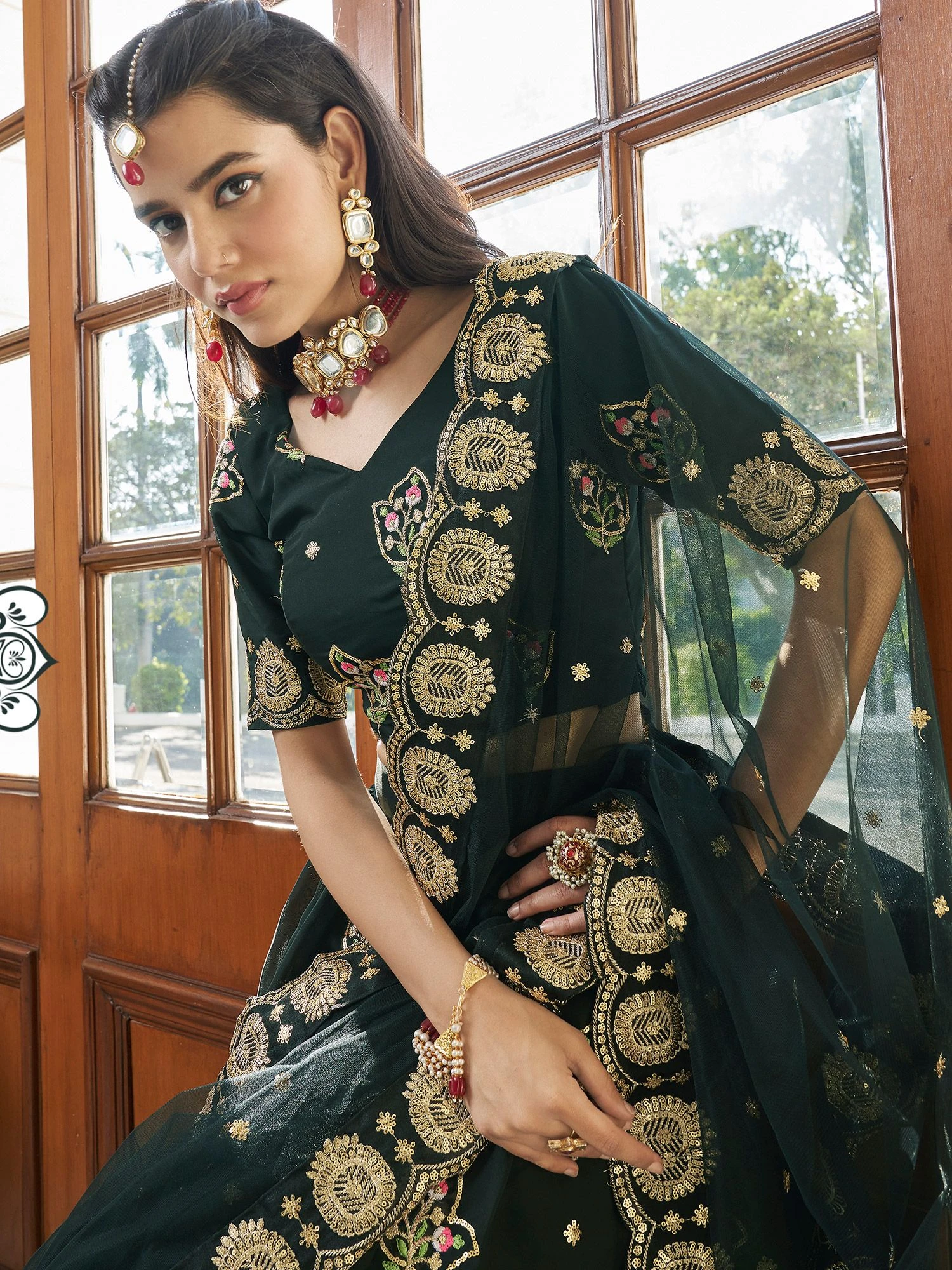 Green Lehenga Choli With Dupatta In Organza 4 Green Lehenga Choli With Dupatta In Organza - Image 2