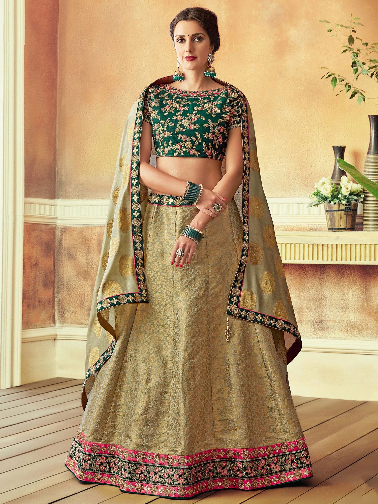 Green Zari Woven Lehenga Choli With Dupatta 3 Green Zari Woven Lehenga Choli With Dupatta