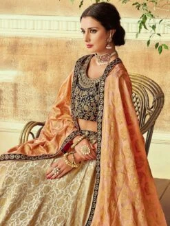 Cream Embroidered Lehenga Choli With Dupatta -Riwaayat Store p4114lc09 1