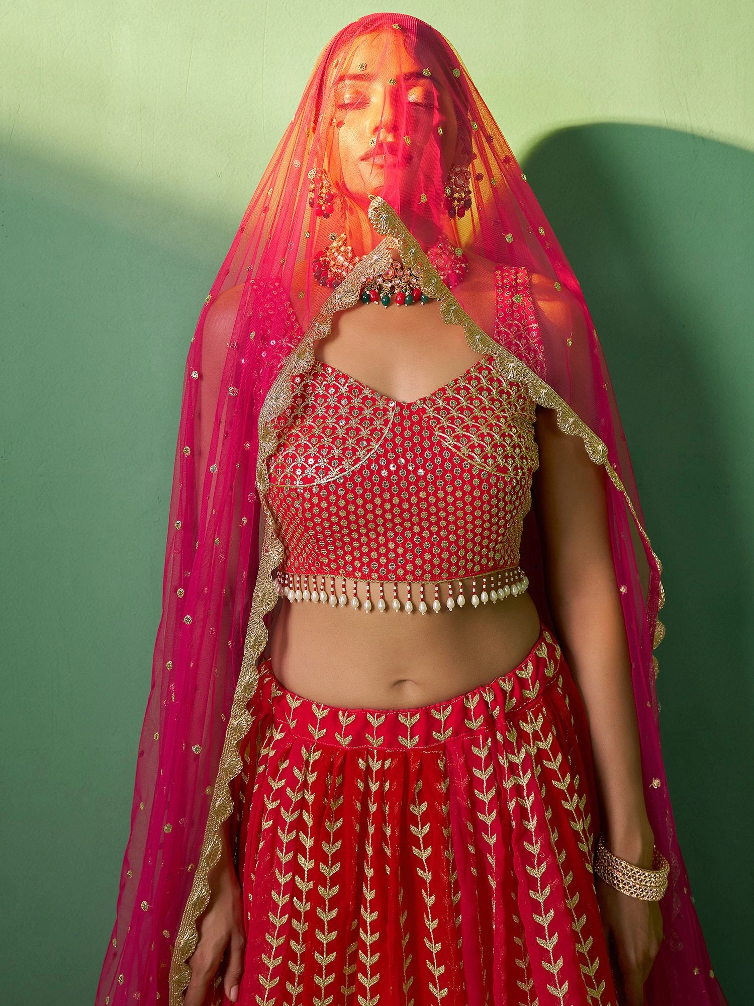 Red Wedding Wear Georgette Lehenga With Zari Embroidery 4 Red Wedding Wear Georgette Lehenga With Zari Embroidery - Image 2