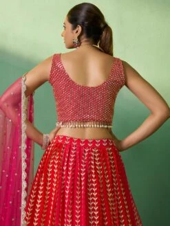 Red Wedding Wear Georgette Lehenga With Zari Embroidery 7 Red Wedding Wear Georgette Lehenga With Zari Embroidery -Riwaayat Store p4116lc01 2