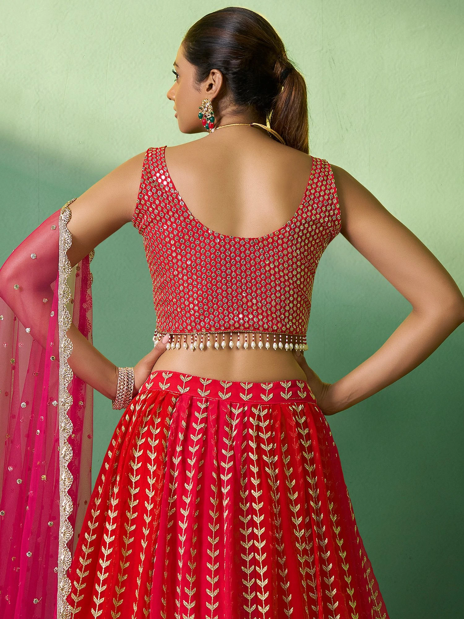 Red Wedding Wear Georgette Lehenga With Zari Embroidery 5 Red Wedding Wear Georgette Lehenga With Zari Embroidery - Image 3