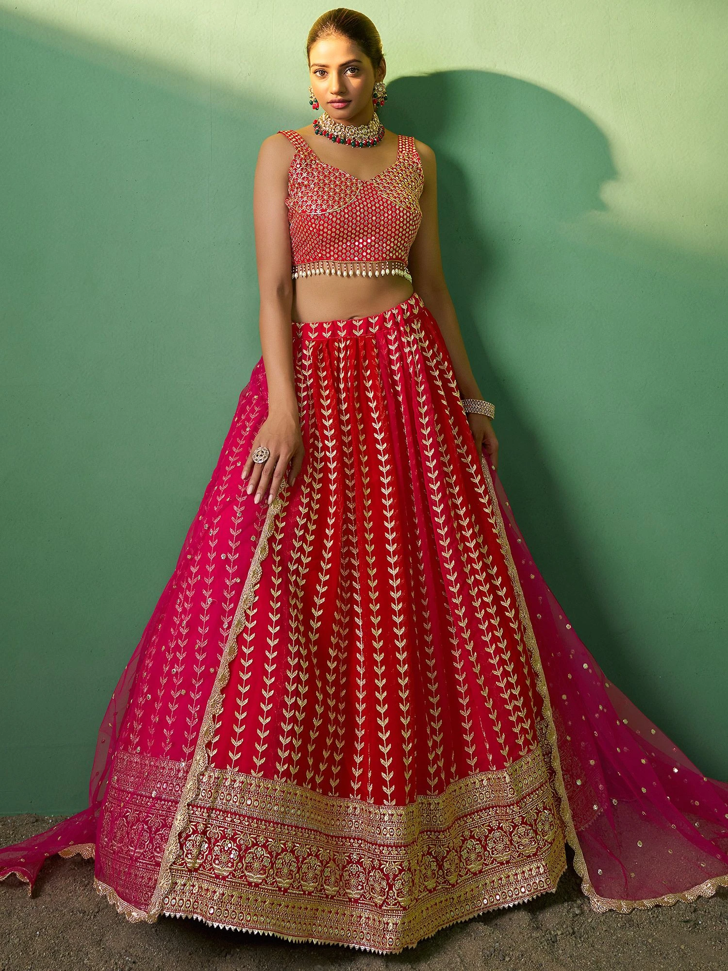 Red Wedding Wear Georgette Lehenga With Zari Embroidery 3 Red Wedding Wear Georgette Lehenga With Zari Embroidery