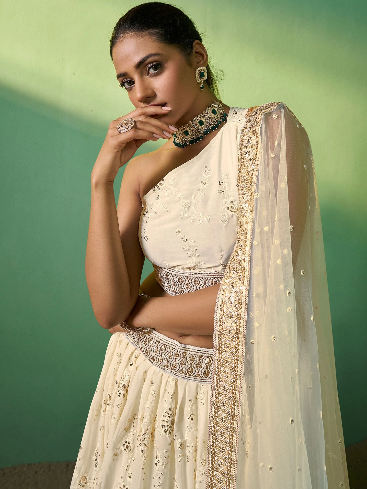 White Sequins Embroidered Festive Lehenga With Dupatta 4 White Sequins Embroidered Festive Lehenga With Dupatta - Image 2