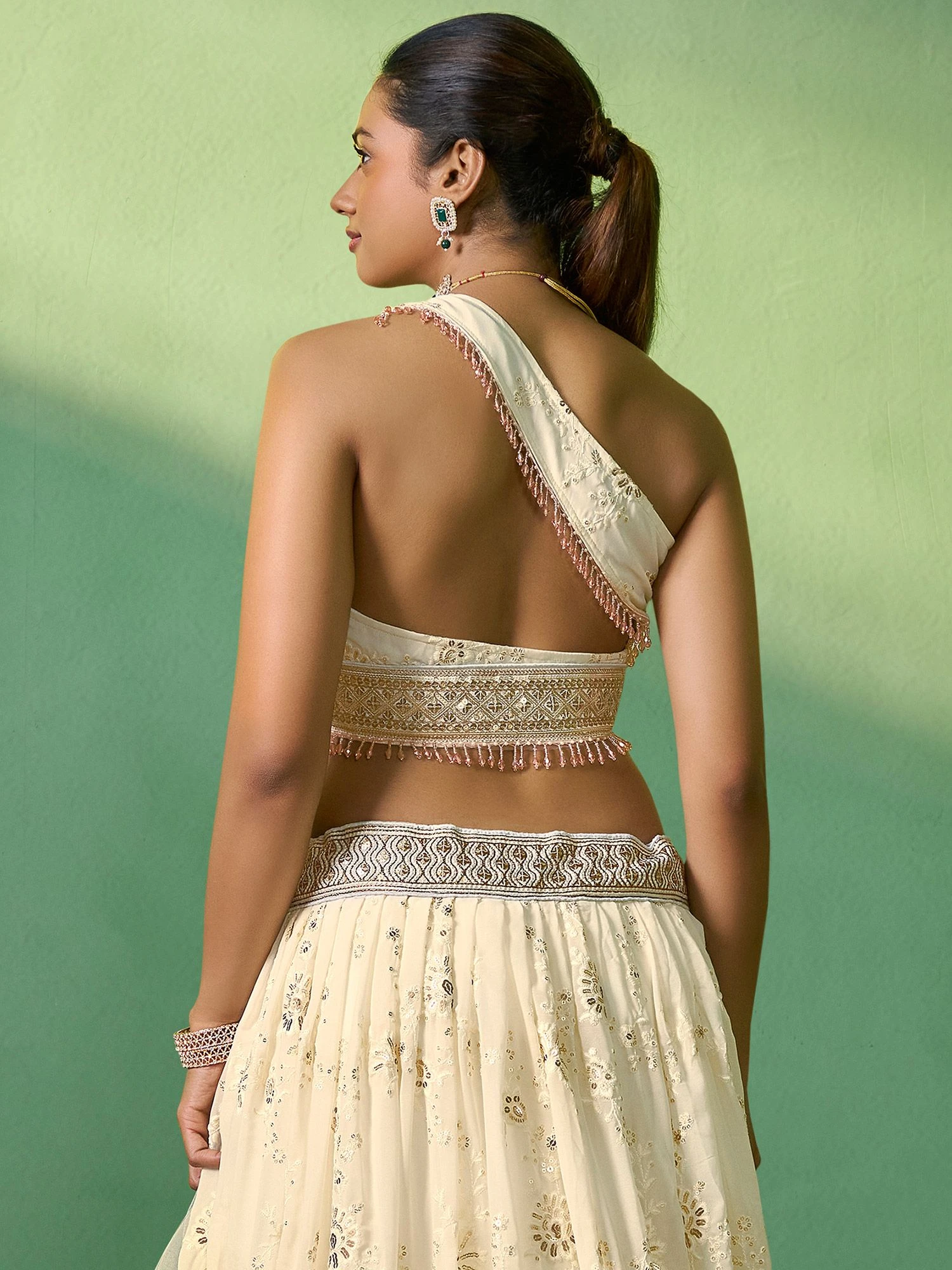 White Sequins Embroidered Festive Lehenga With Dupatta 5 White Sequins Embroidered Festive Lehenga With Dupatta - Image 3