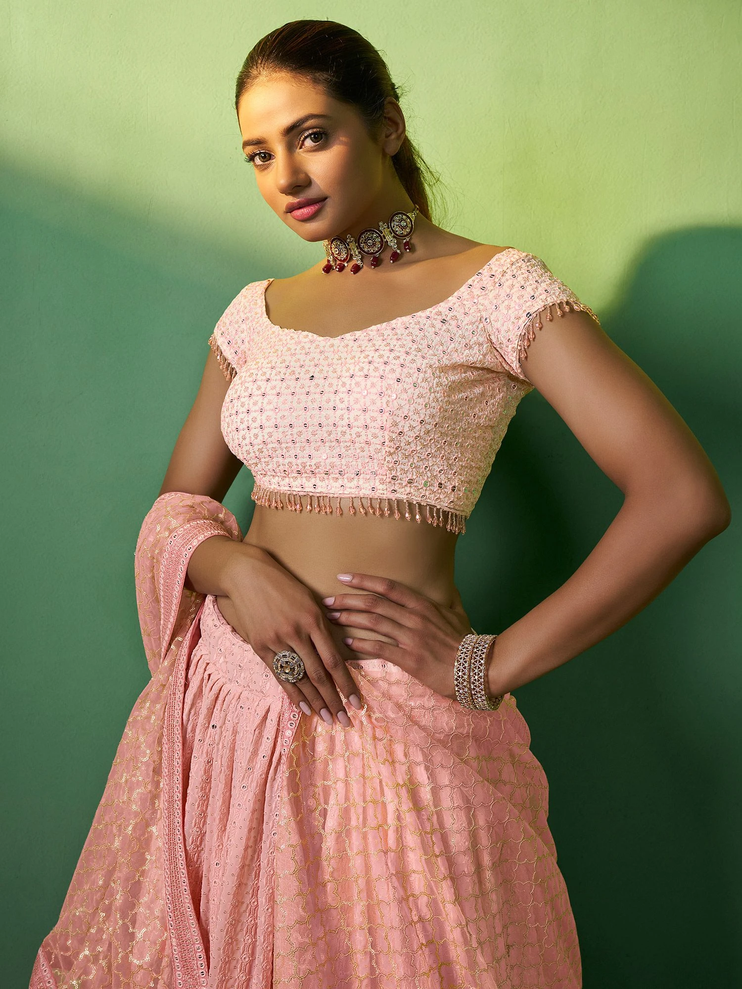 Pink Bridesmaid Georgette Lehenga With Heavy Embroidery 4 Pink Bridesmaid Georgette Lehenga With Heavy Embroidery - Image 2