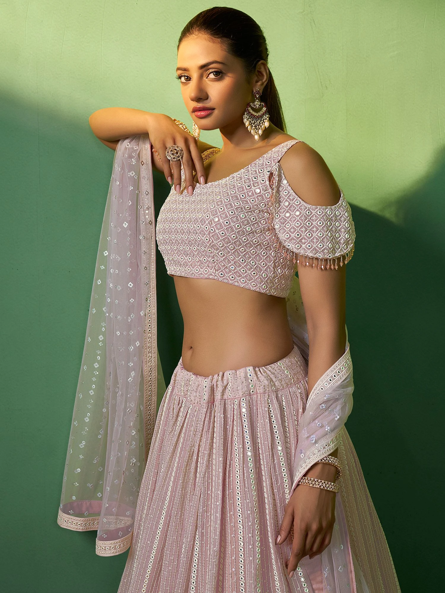 Off White Mirror Embroidered Bridesmaid Lehenga Set 4 Off White Mirror Embroidered Bridesmaid Lehenga Set - Image 2