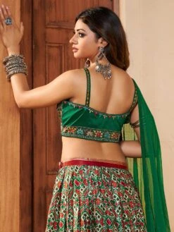 Green Silk Lengha Choli With Printed Work -Riwaayat Store p4117lc05 2