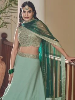 Green Zari Embellished Lehenga Choli In Frill Style -Riwaayat Store p4118lc04 1