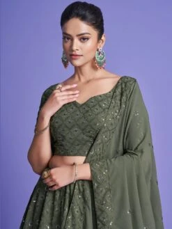 Green Sequin Embellished Lehenga Choli With Dupatta -Riwaayat Store p4119lc01 1
