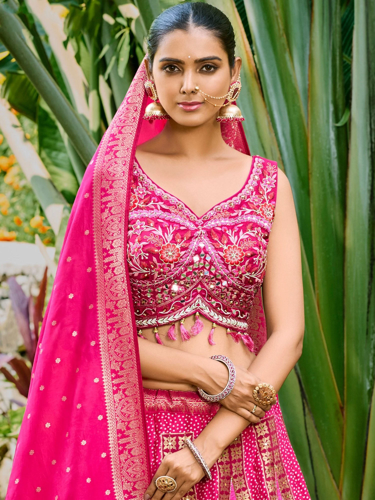 Pink Printed Lehenga With Embroidered Blouse 4 Pink Printed Lehenga With Embroidered Blouse - Image 2