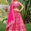Pink Printed Lehenga With Embroidered Blouse