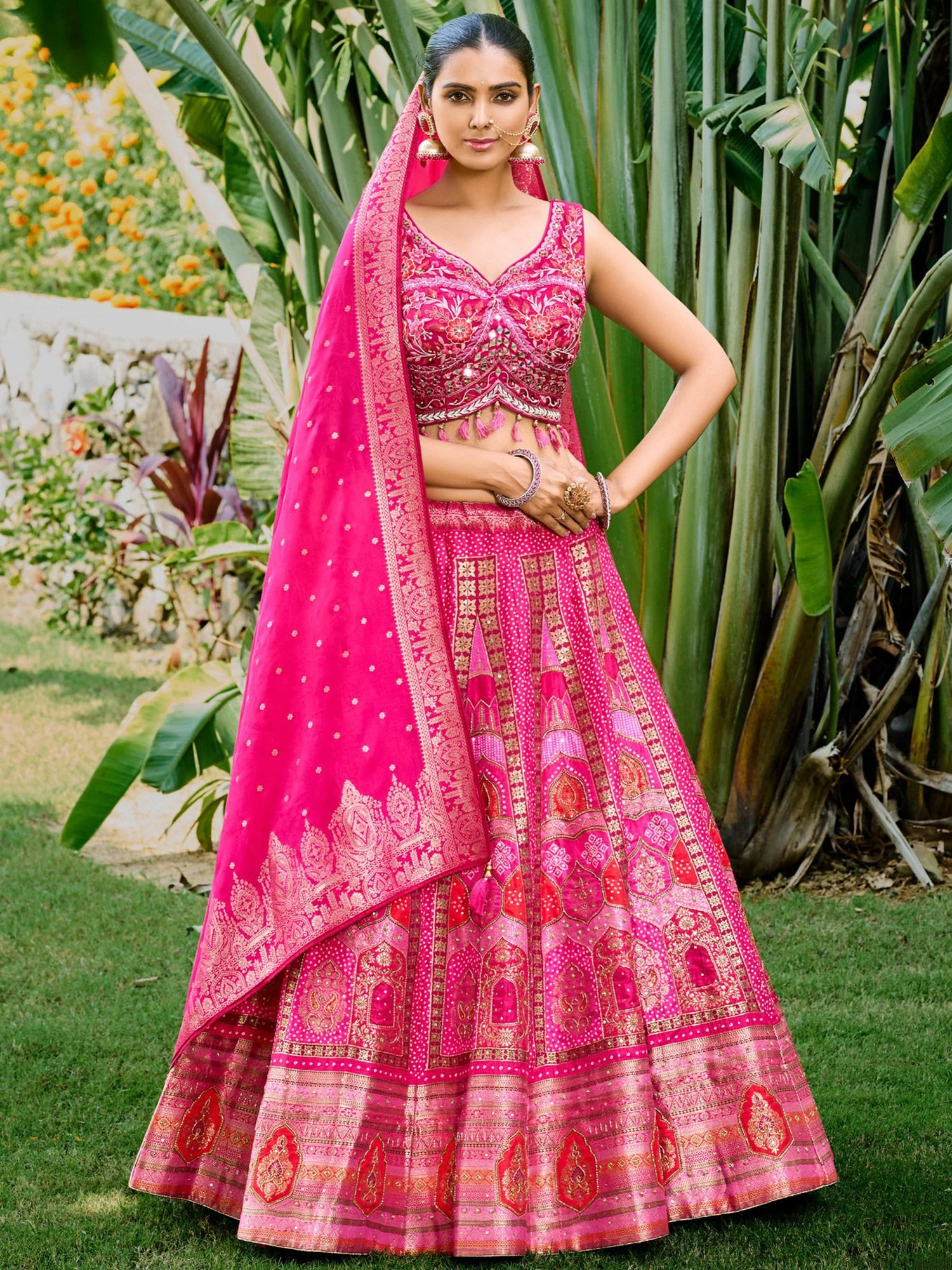 Pink Printed Lehenga With Embroidered Blouse 3 Pink Printed Lehenga With Embroidered Blouse