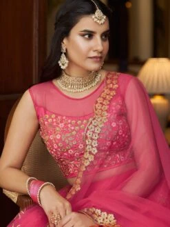 Pink Lehenga In Net With Embroidered Choli -Riwaayat Store p4124lc04 1