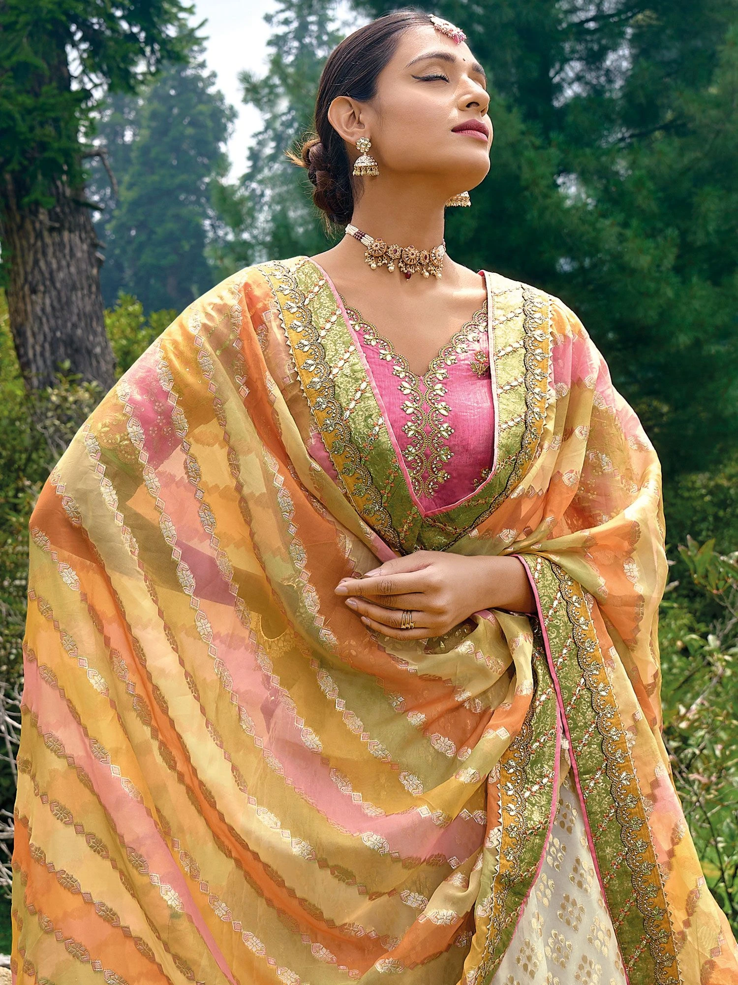 Multicolor Lehenga Choli With Lehariya Print Dupatta 4 Multicolor Lehenga Choli With Lehariya Print Dupatta - Image 2