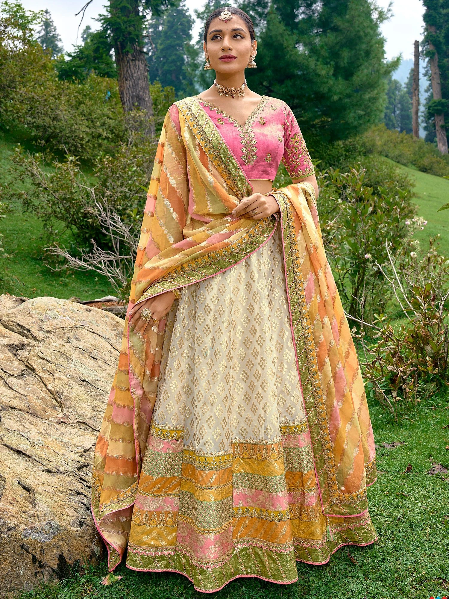 Multicolor Lehenga Choli With Lehariya Print Dupatta 3 Multicolor Lehenga Choli With Lehariya Print Dupatta