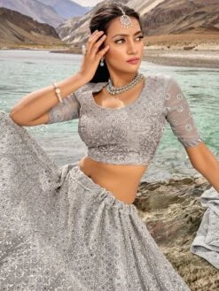 Grey Floral Designed Organza Lehenga Choli -Riwaayat Store p4126lc05 1