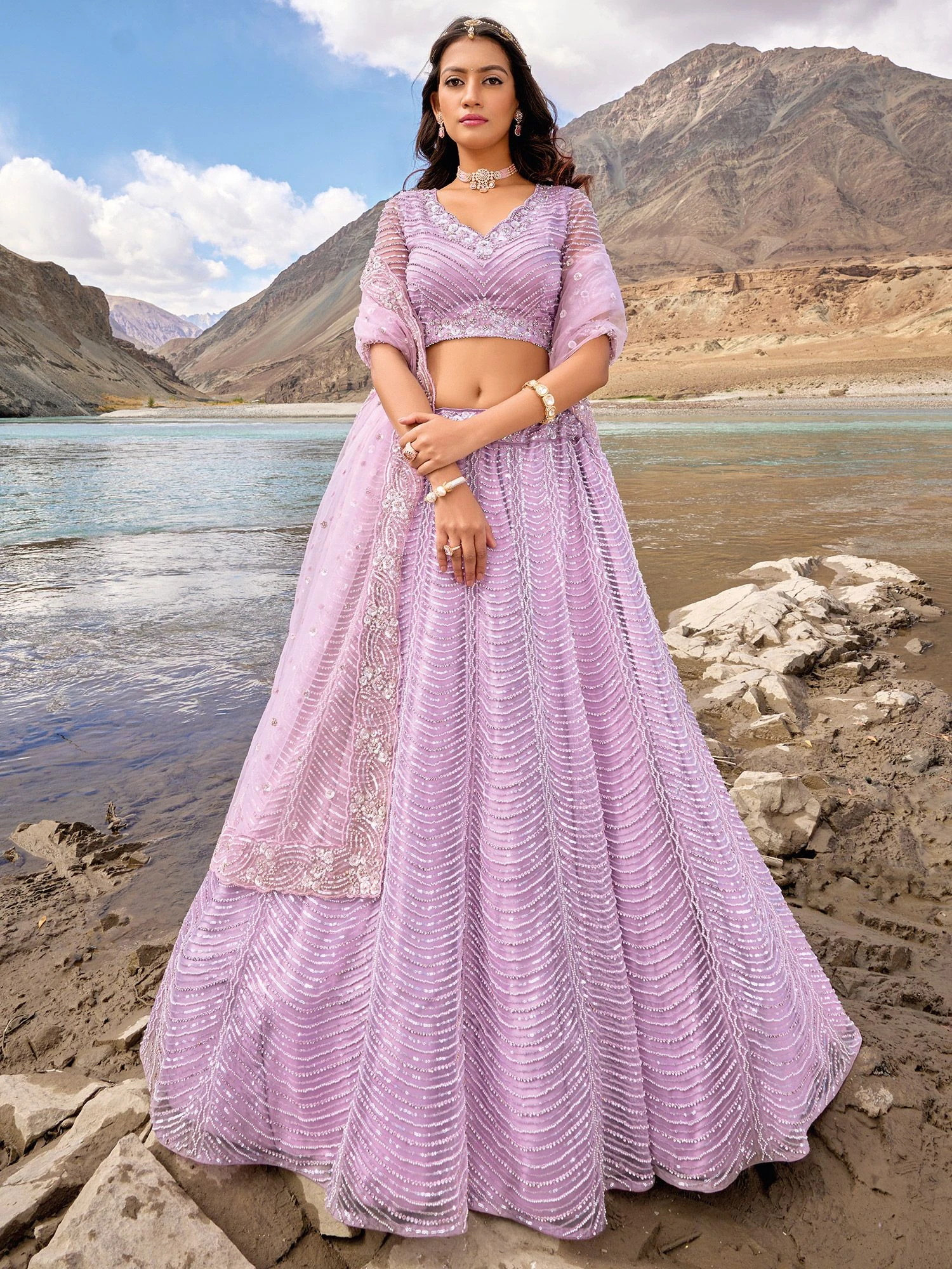 Purple Net Lehenga Choli In Stone Work 3 Purple Net Lehenga Choli In Stone Work