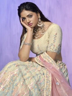 Cream Georgette Lehenga Choli With Sequins Embroidery -Riwaayat Store p4132lc01 1