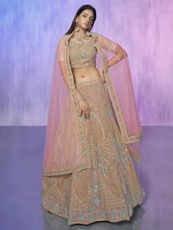 Beige Floral Designed Lehenga Choli In Georgette