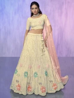 Cream Bridesmaid Wear Net Lehenga Choli