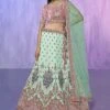Turquoise Floral Work Lehenga With Velvet Choli -Riwaayat Store p4132lc05