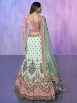 Turquoise Floral Work Lehenga With Velvet Choli -Riwaayat Store p4132lc05 2